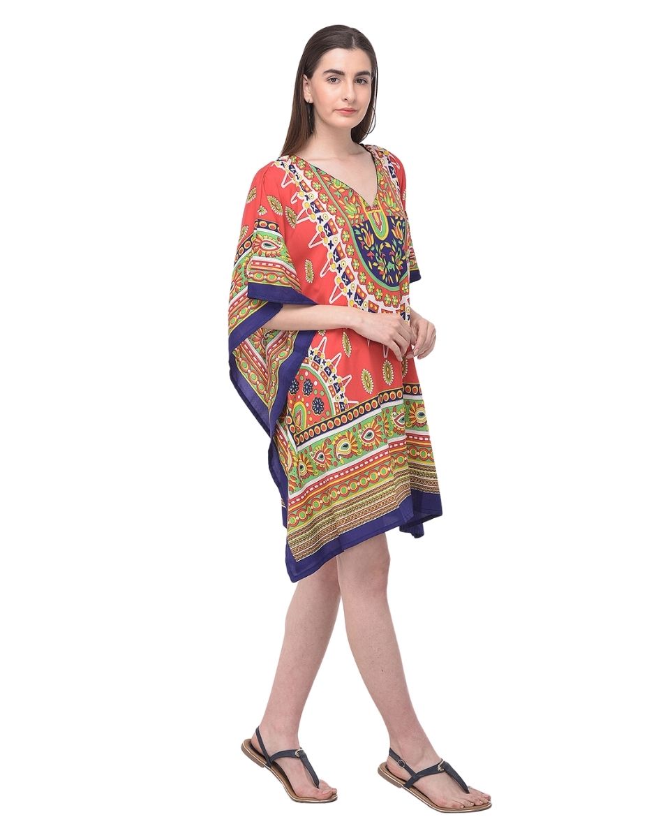 Tunic Top Red Polyester Tribal Printed For Plus Size Women