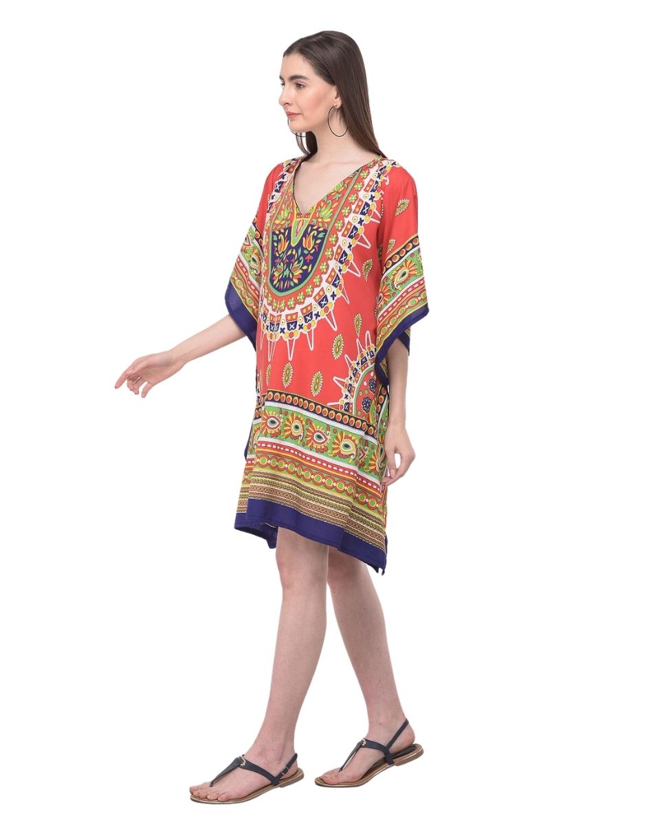 Tunic Top Red Polyester Tribal Printed For Plus Size Women