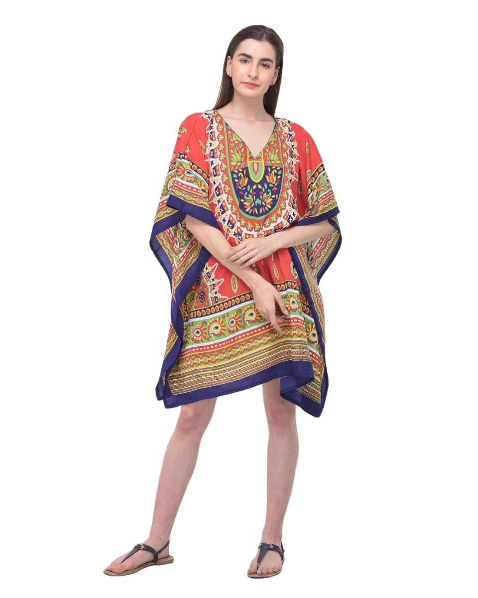Tunic Top Red Polyester Tribal Printed For Plus Size Women