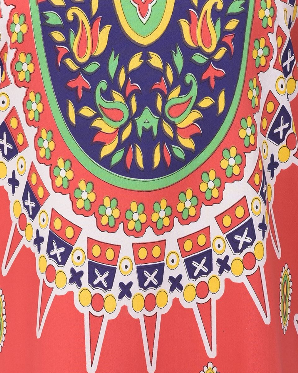 Tunic Top Red Polyester Tribal Printed For Plus Size Women
