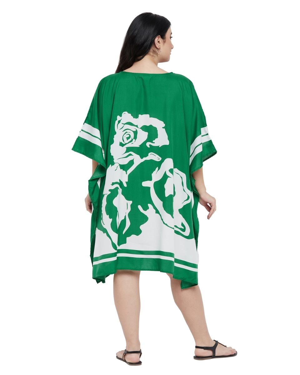 Floral Printed Green Polyester Plus Size Tunic Top For Women