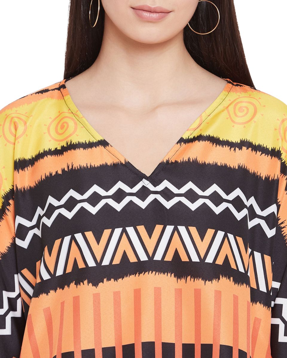 Multicolor Tribal Printed Polyester Tunic For Plus Size Women