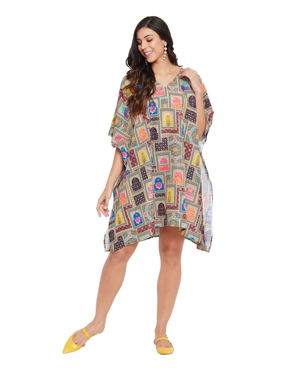 Tunic For Plus Size Women Tribal Printed Multicolor Polyester