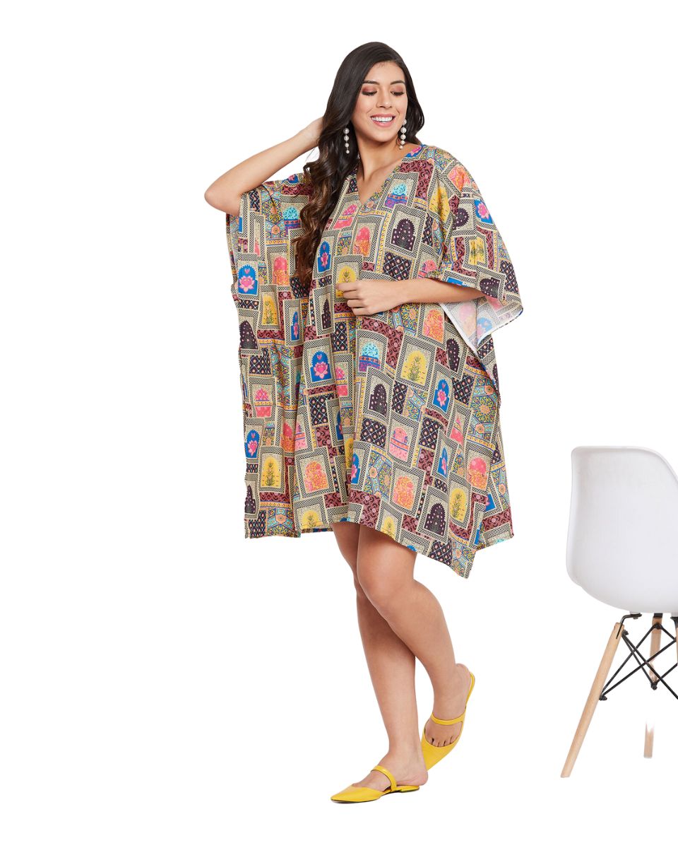 Tunic For Plus Size Women Tribal Printed Multicolor Polyester