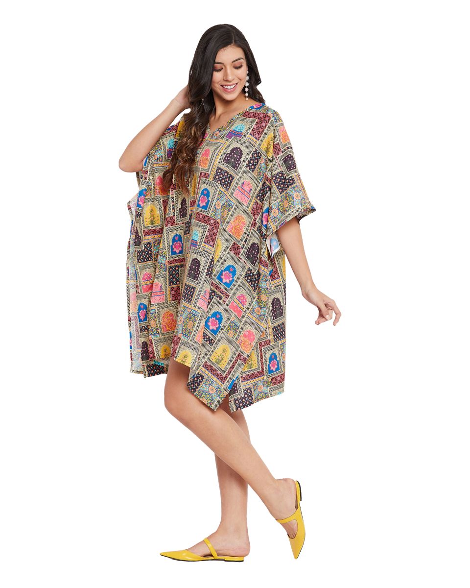 Tunic For Plus Size Women Tribal Printed Multicolor Polyester