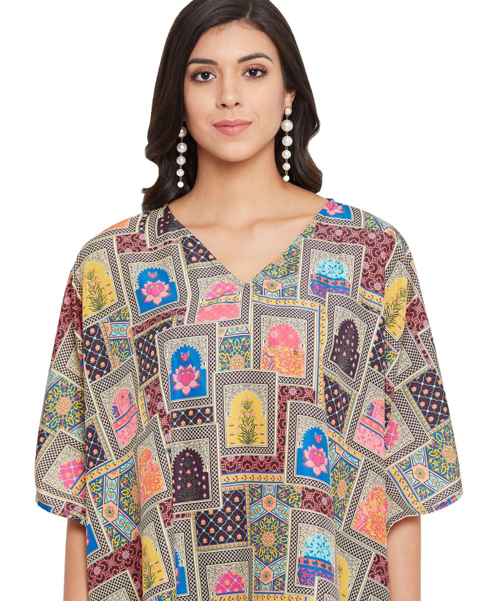 Tunic For Plus Size Women Tribal Printed Multicolor Polyester
