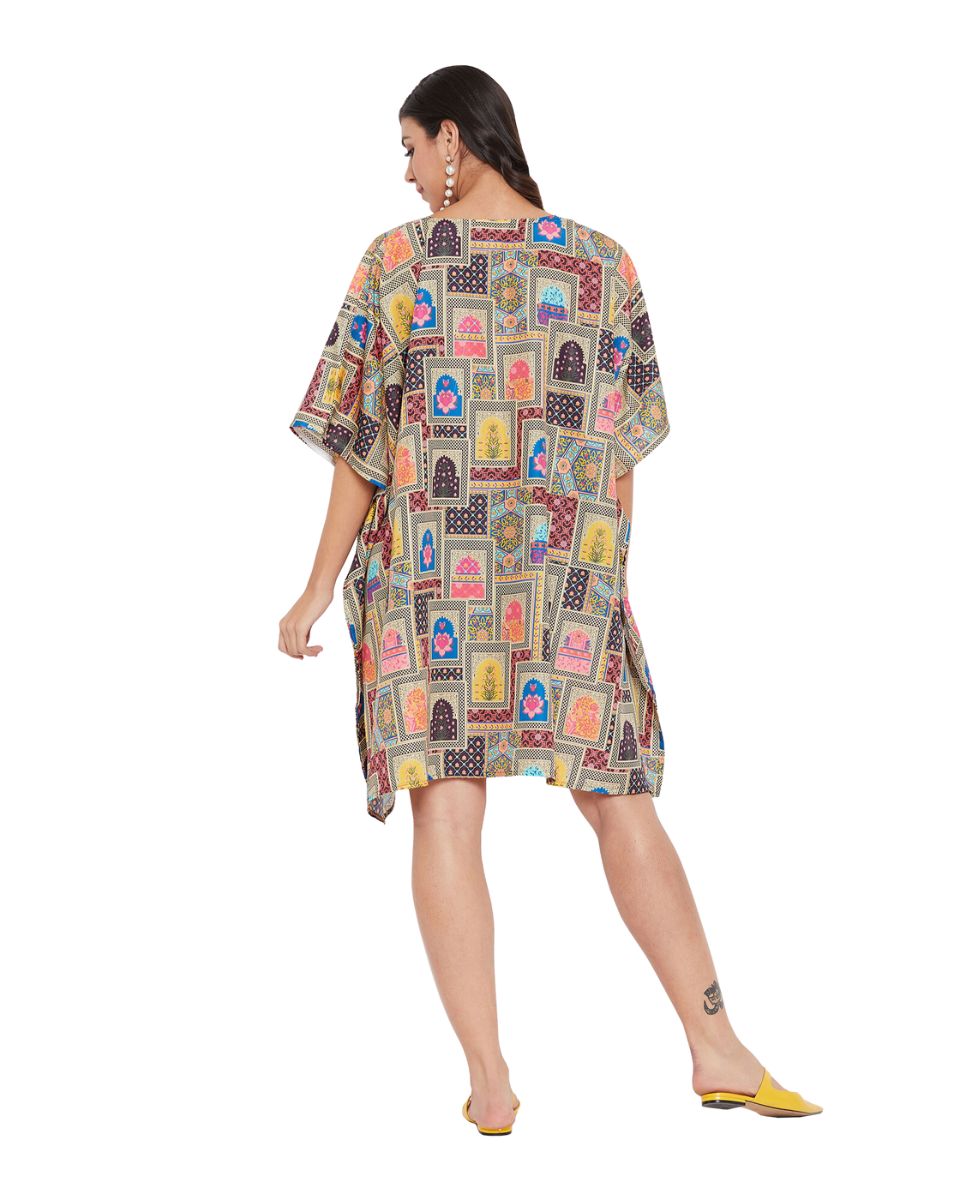 Tunic For Plus Size Women Tribal Printed Multicolor Polyester