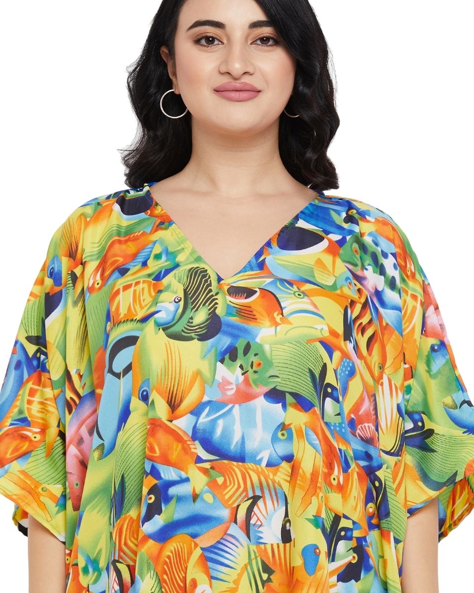 Animal Tropical Printed Multicolor Polyester Tunic For Plus Size Women