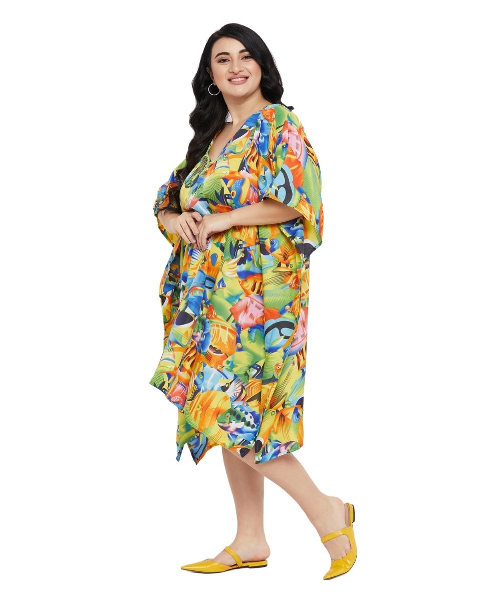 Animal Tropical Printed Multicolor Polyester Tunic For Plus Size Women