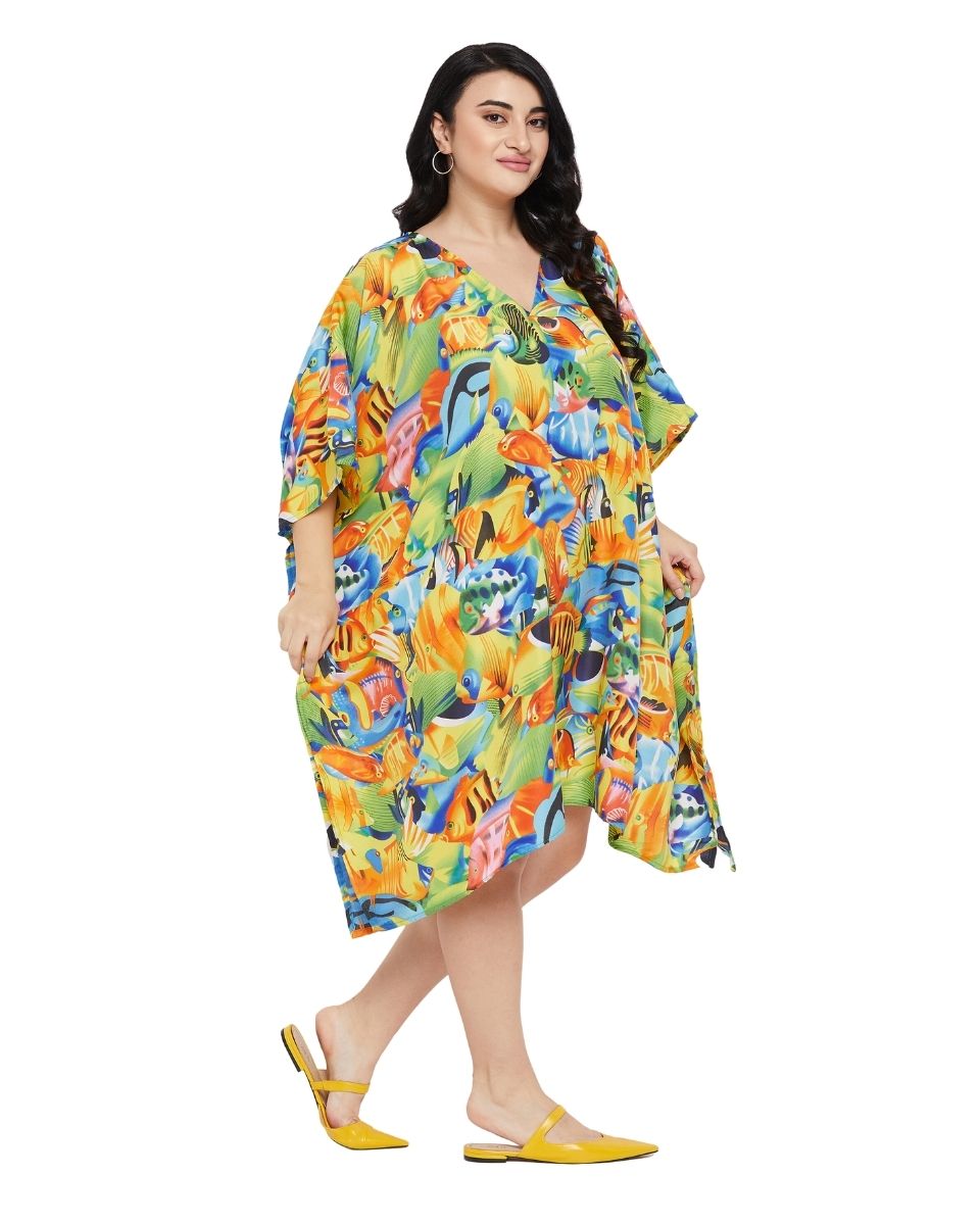 Animal Tropical Printed Multicolor Polyester Tunic For Plus Size Women