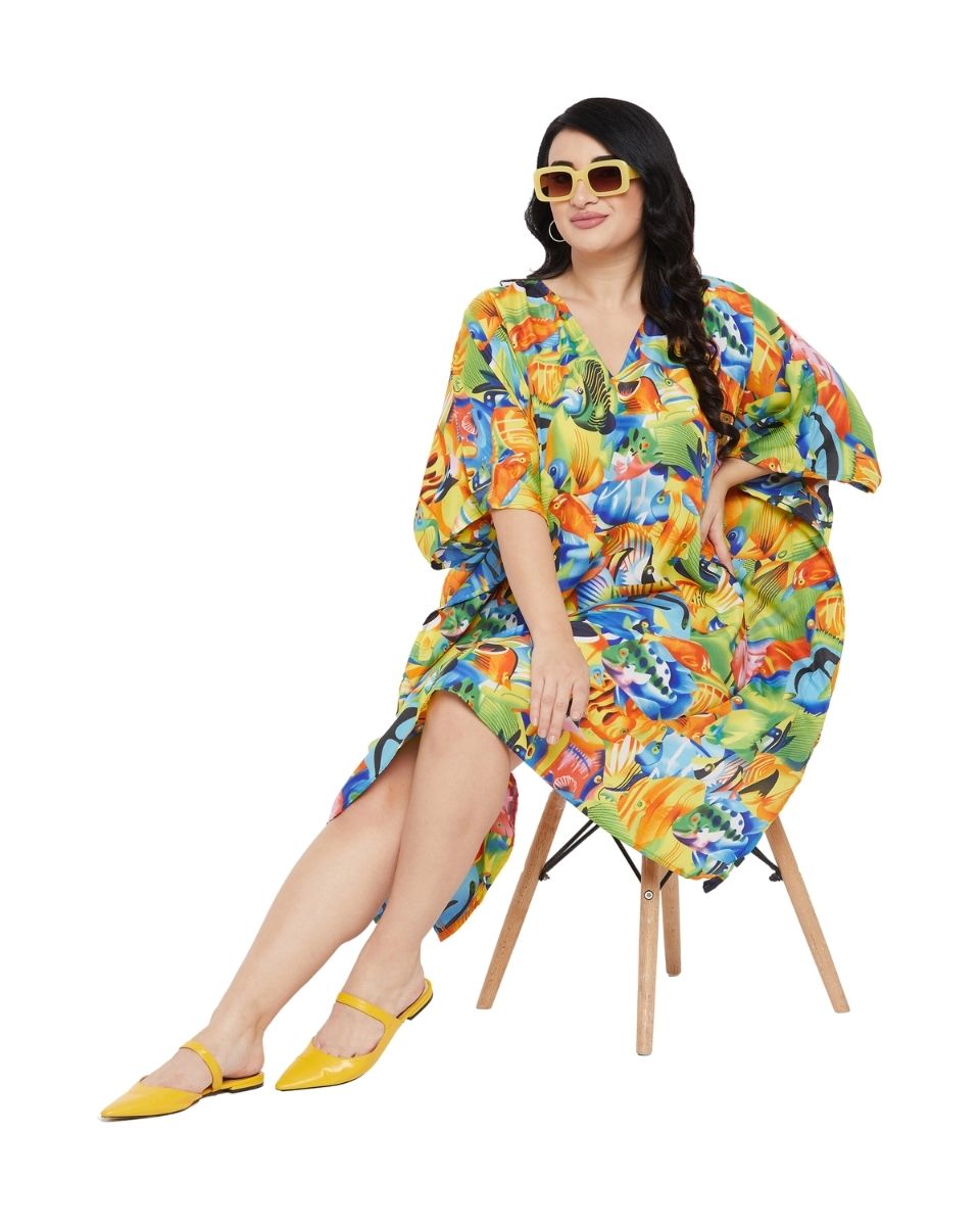 Animal Tropical Printed Multicolor Polyester Tunic For Plus Size Women