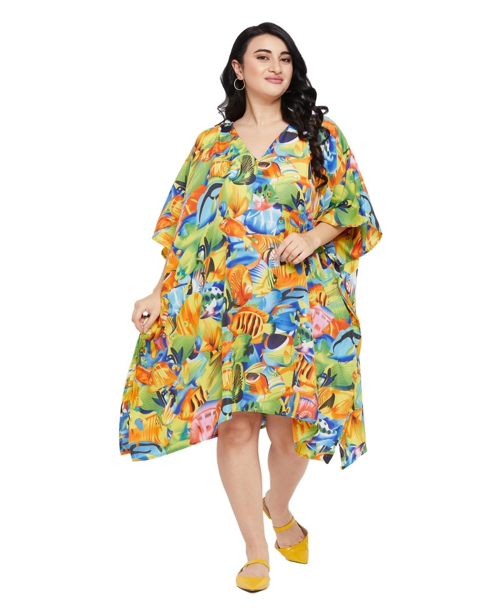 Animal Tropical Printed Multicolor Polyester Tunic For Plus Size Women