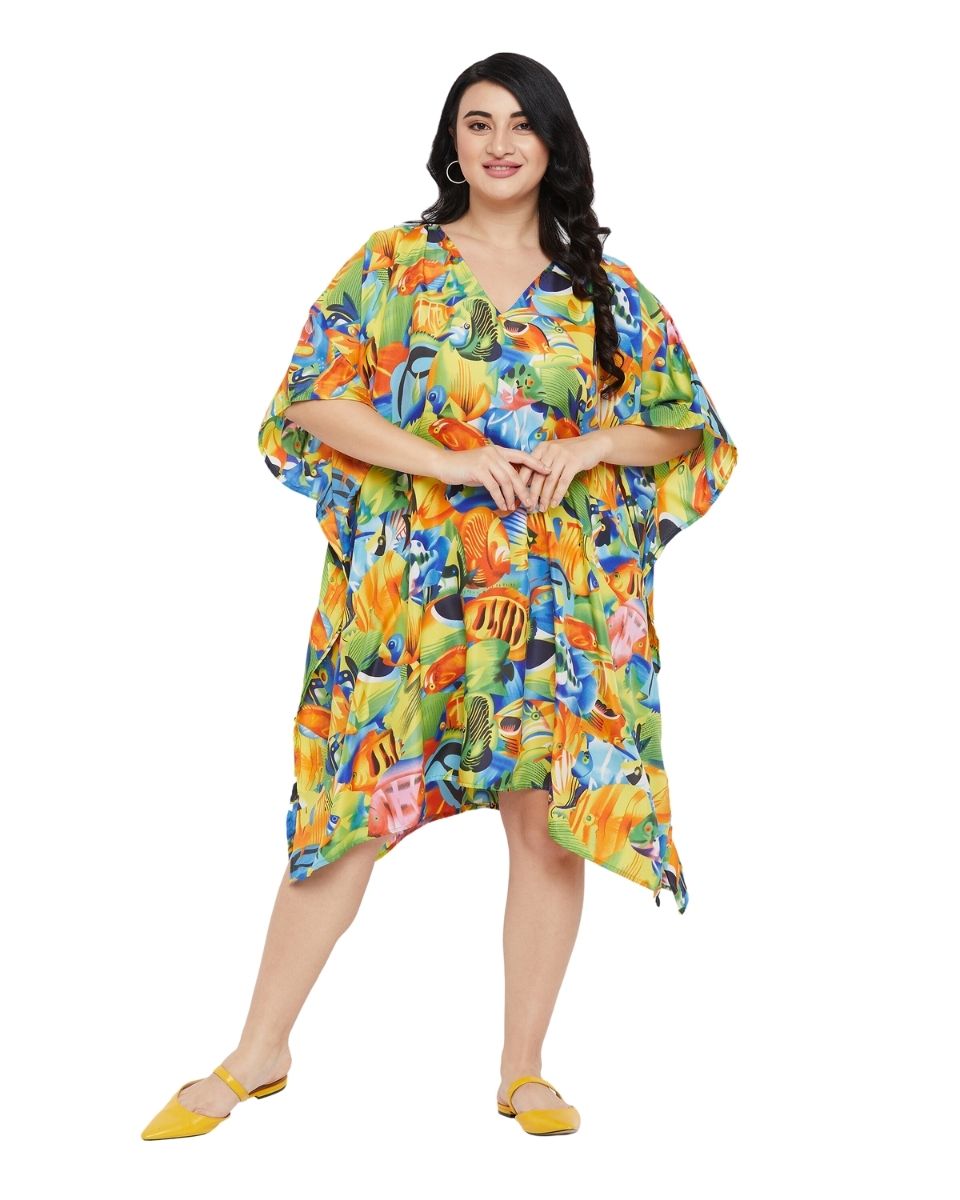 Animal Tropical Printed Multicolor Polyester Tunic For Plus Size Women
