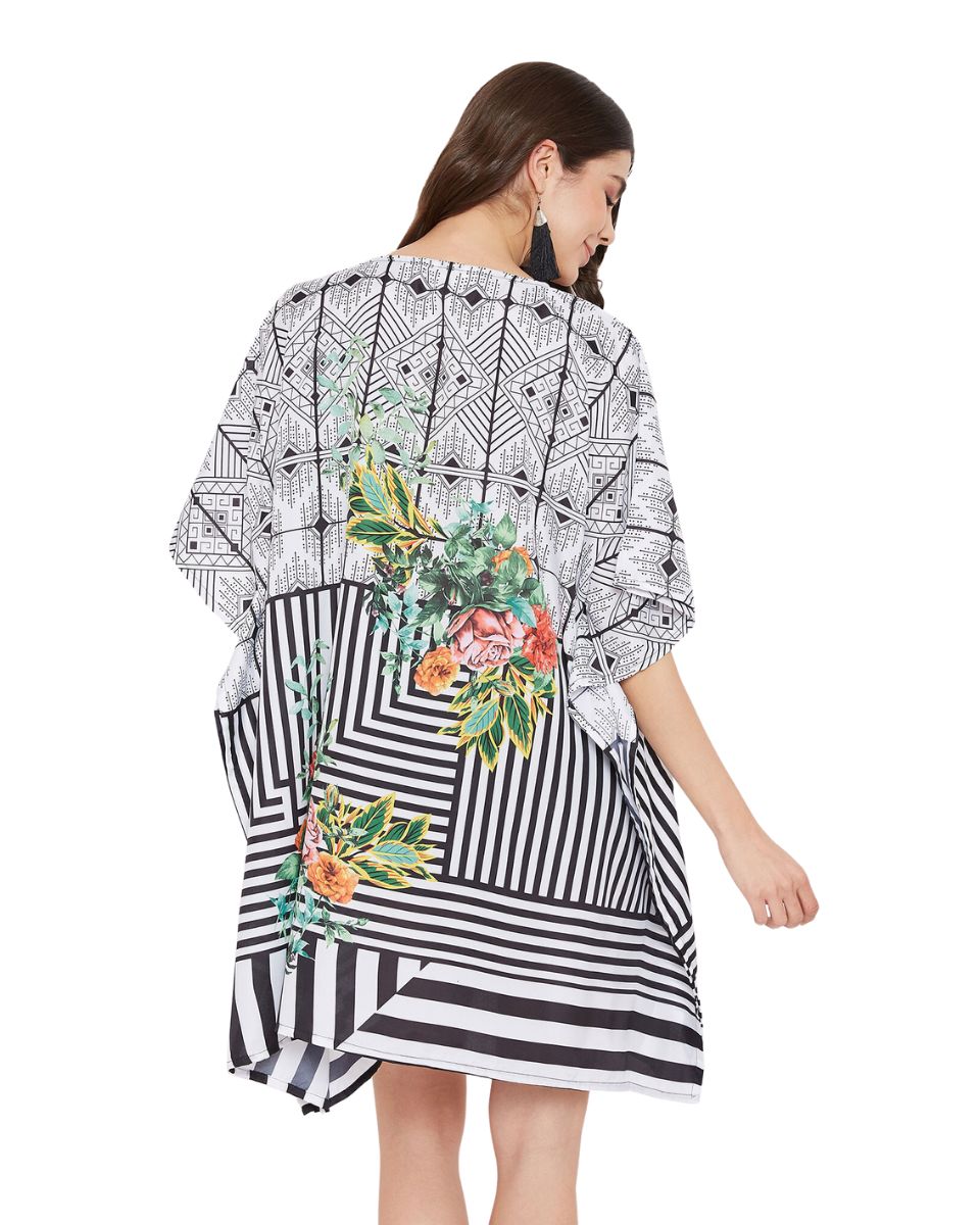 Floral Printed Black Polyester Tunic Top For Plus Size Women