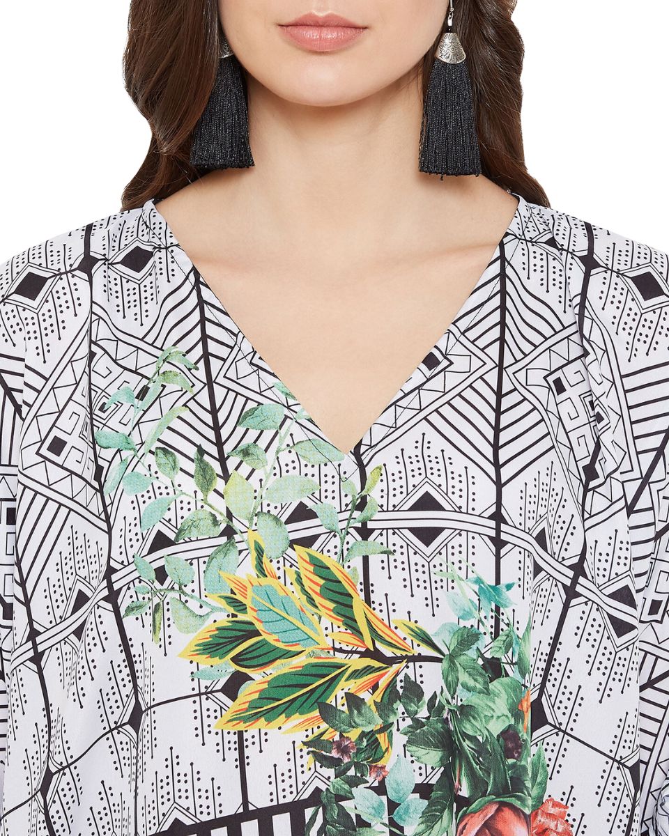 Floral Printed Black Polyester Tunic Top For Plus Size Women
