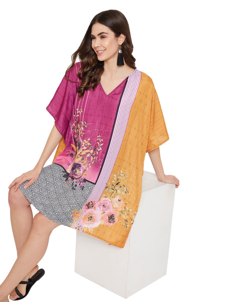 Floral Printed Pink Polyester Tunic Plus Size Top For Women
