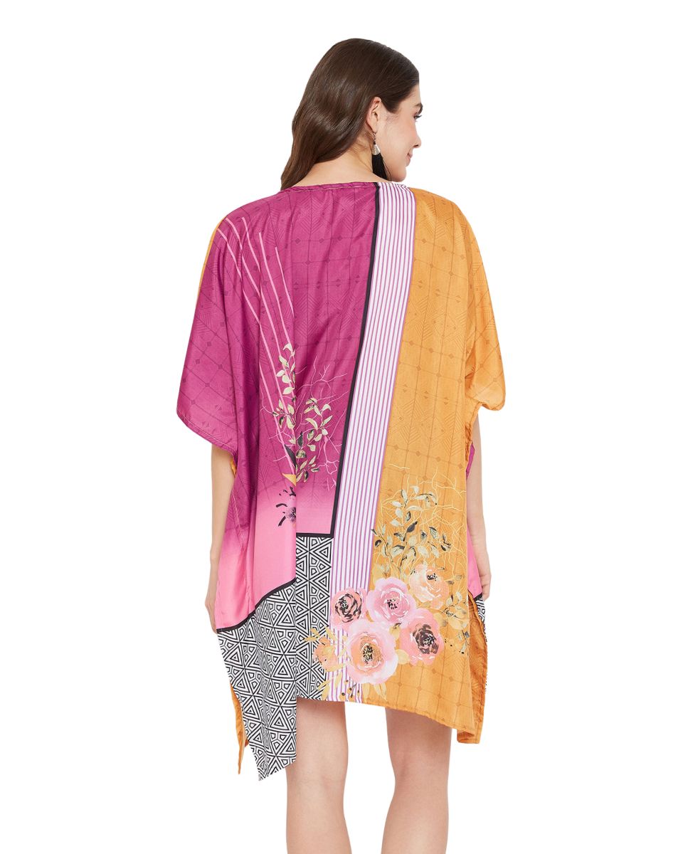 Floral Printed Pink Polyester Tunic Plus Size Top For Women