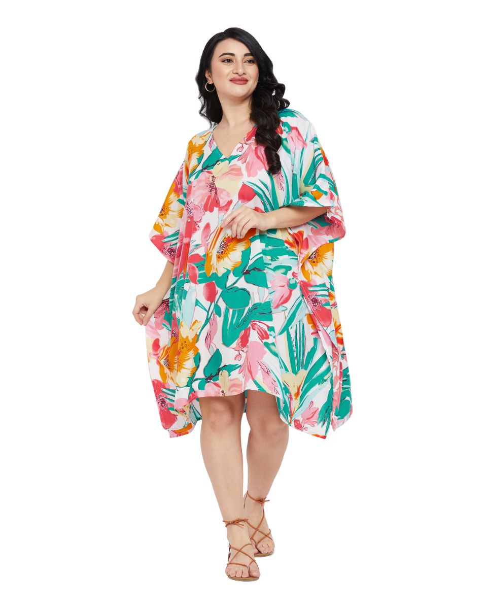 Floral Printed Multicolor Polyester Plus Size Tunic Top For Women