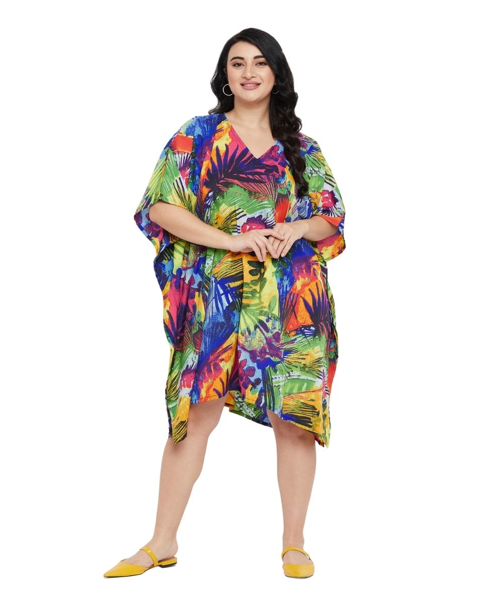 Leaf Printed Multicolor Polyester Tunic Top for Women