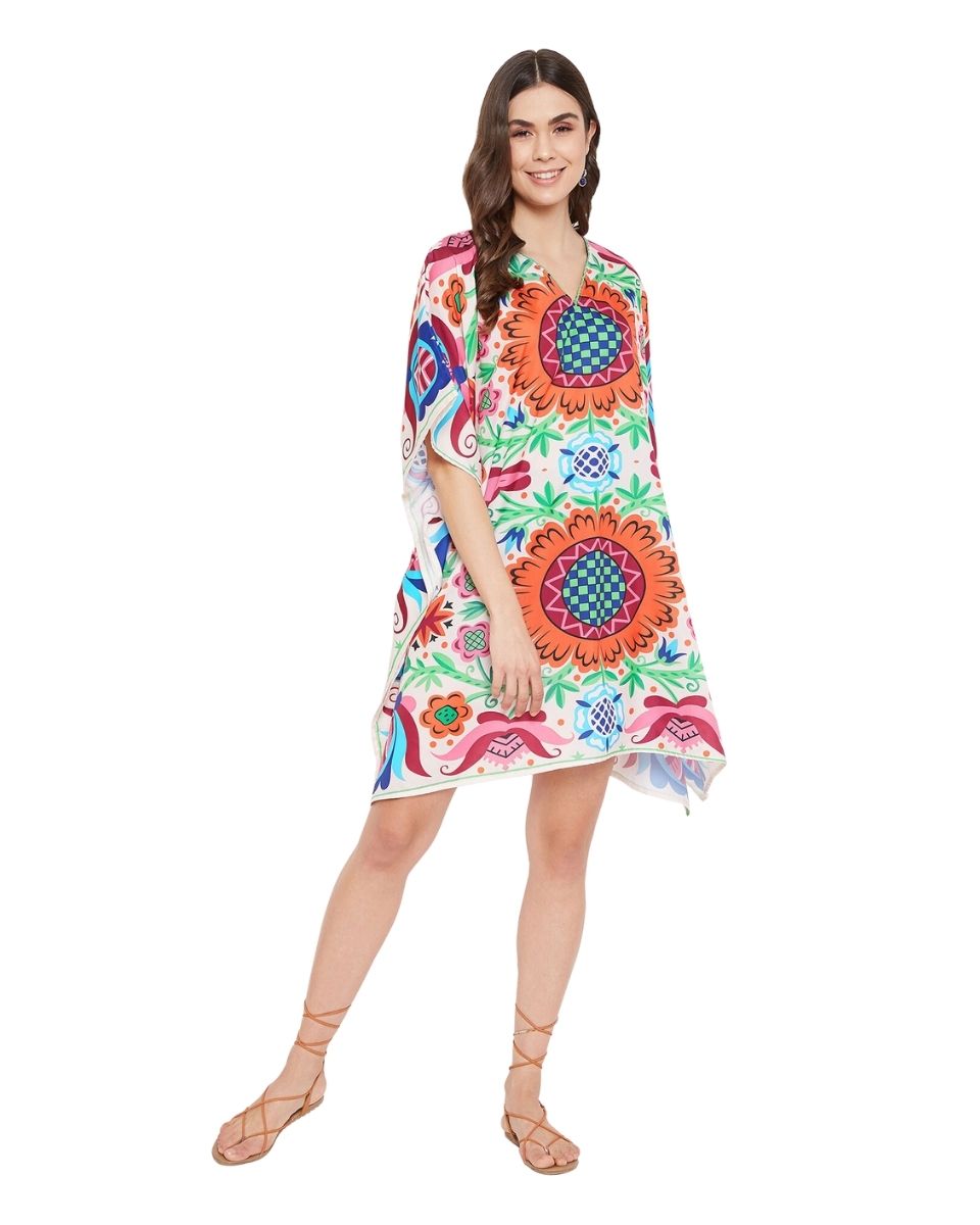 Floral Printed Multicolor Polyester Tunic Top For Plus Size Women