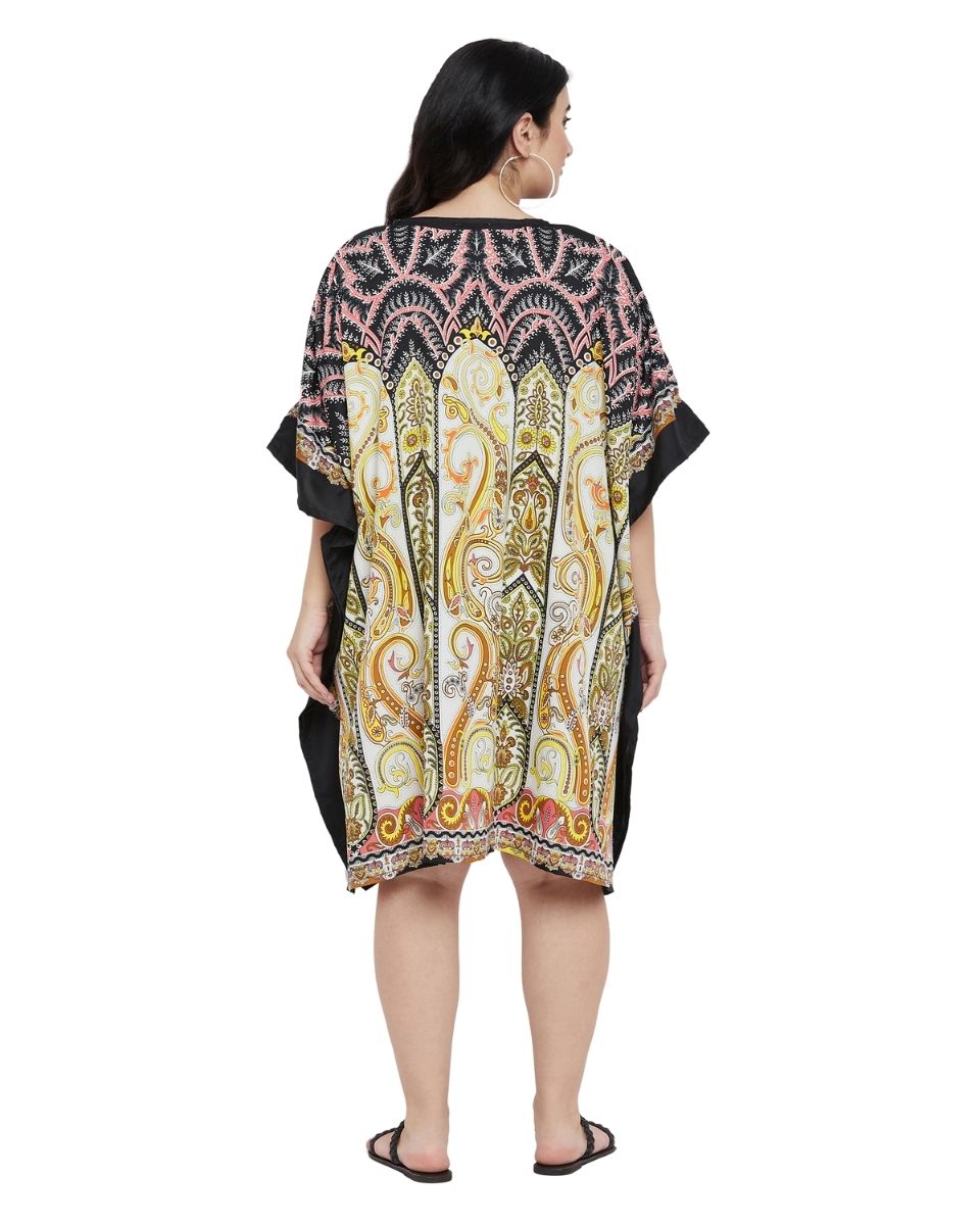 Paisley Printed Black Plus Size Polyester Tunic Top For Women