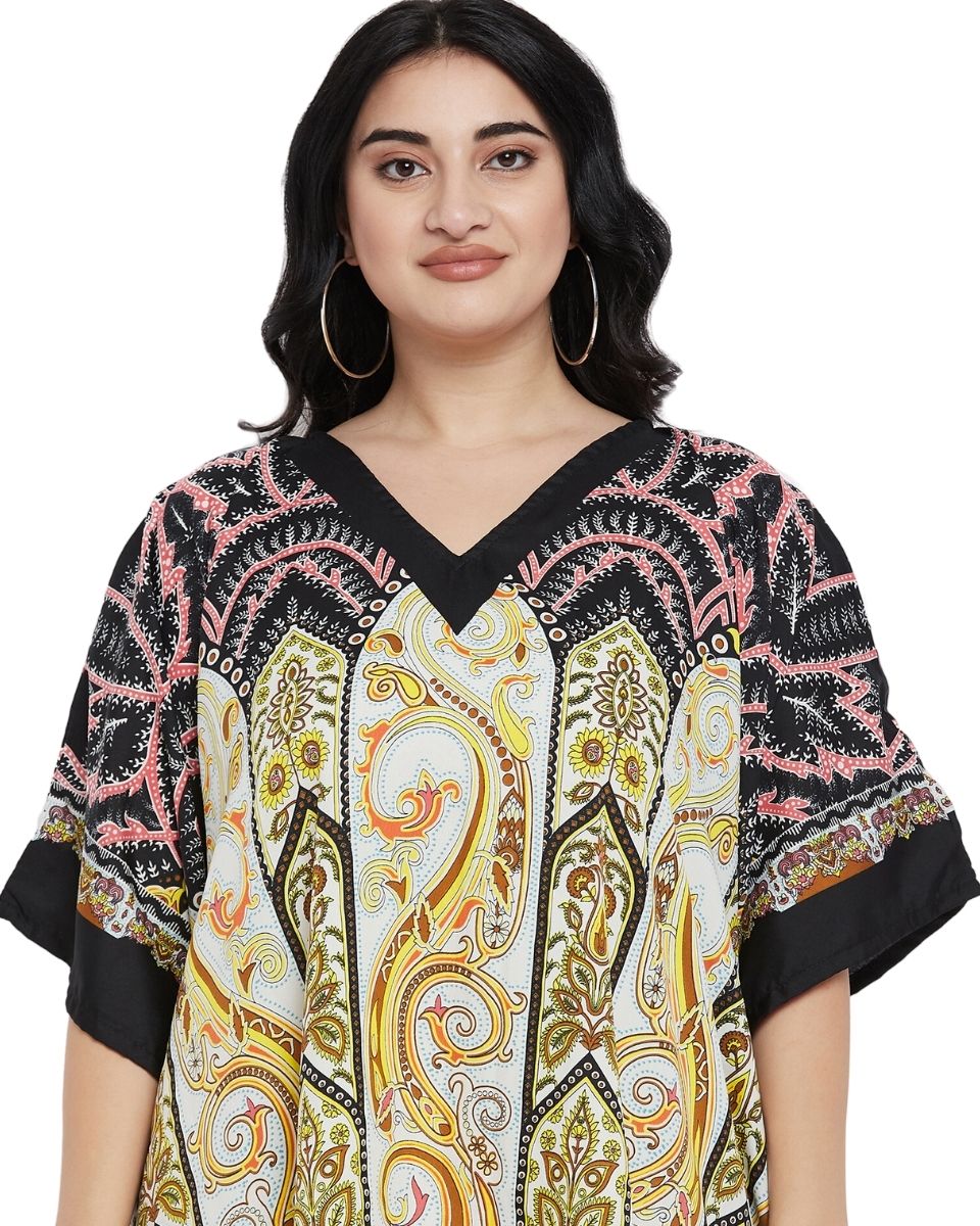 Paisley Printed Black Plus Size Polyester Tunic Top For Women