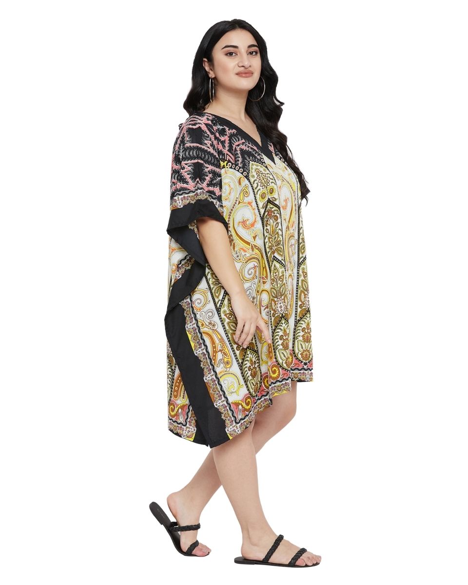 Paisley Printed Black Plus Size Polyester Tunic Top For Women