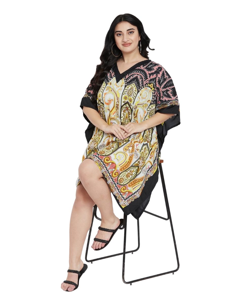 Paisley Printed Black Plus Size Polyester Tunic Top For Women