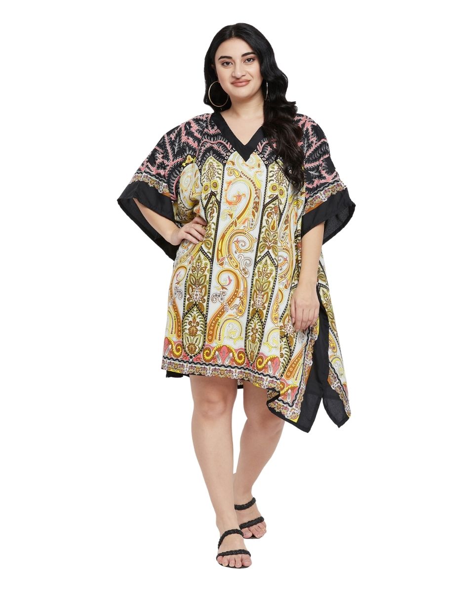Paisley Printed Black Plus Size Polyester Tunic Top For Women