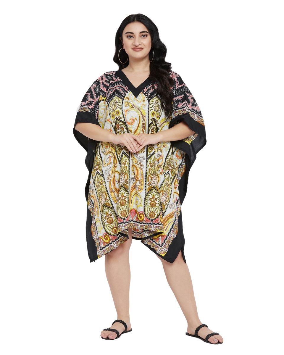 Paisley Printed Black Plus Size Polyester Tunic Top For Women