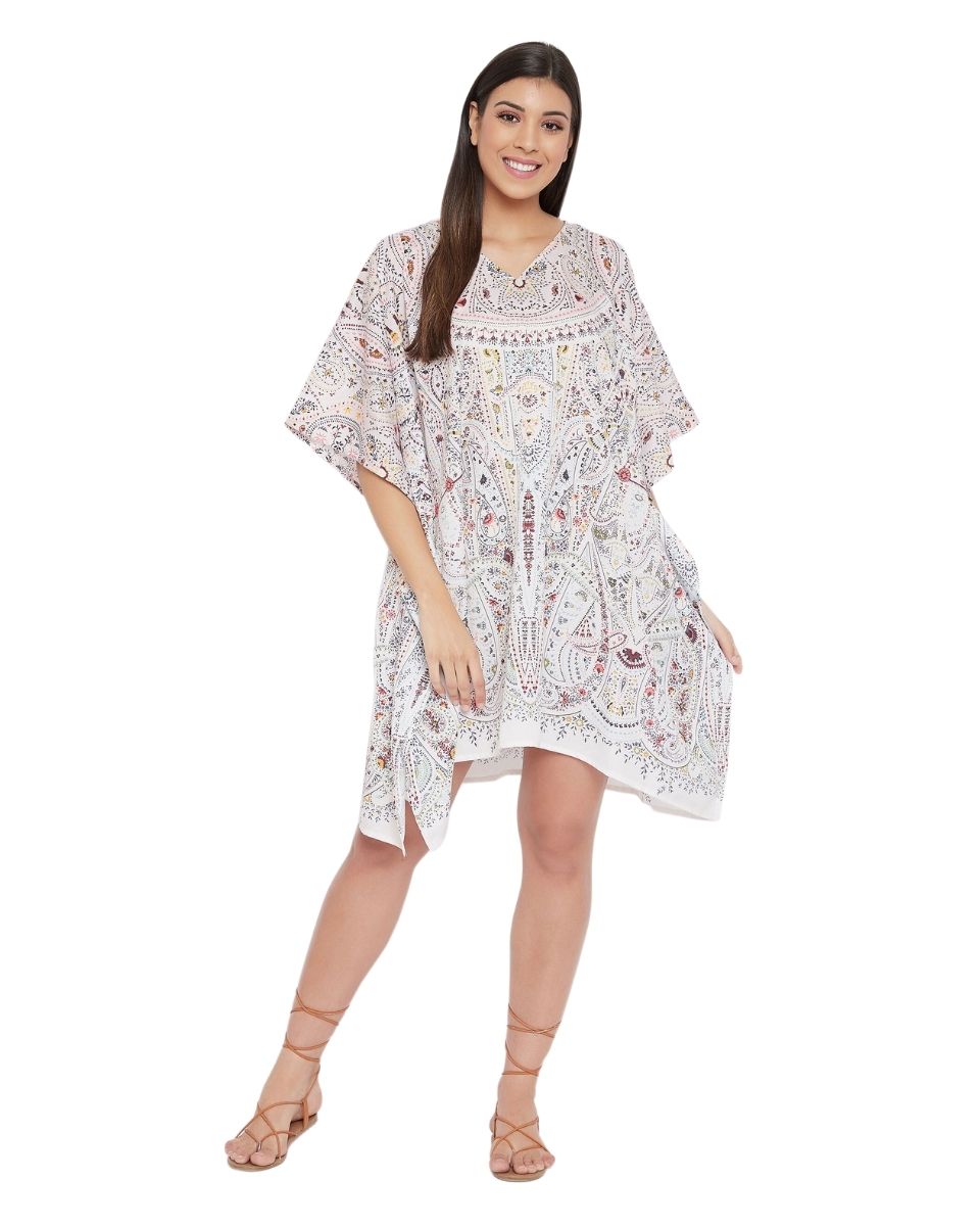 Paisley Printed Plus Size Gray Polyester Tunic Top For Women
