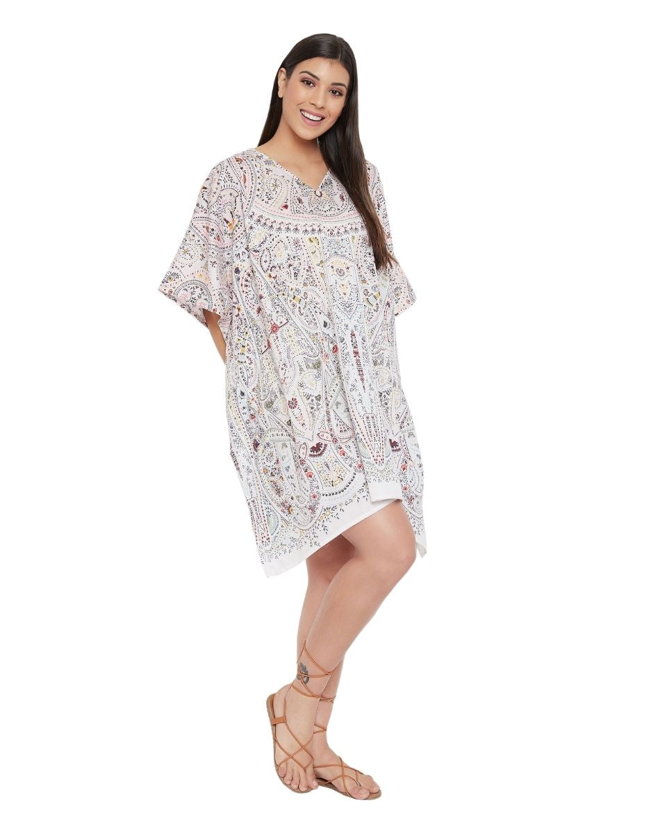 Paisley Printed Plus Size Gray Polyester Tunic Top For Women