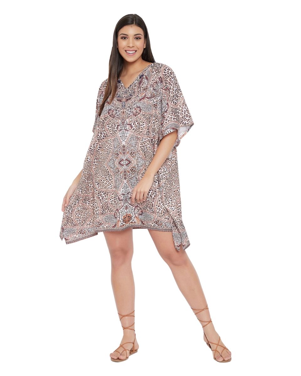 Animal Printed Brown Polyester Tunic Top For plus size Women
