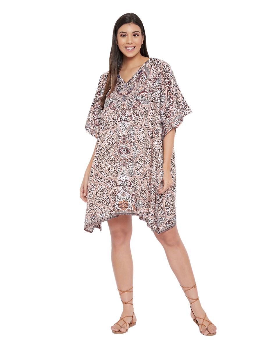 Animal Printed Brown Polyester Tunic Top For plus size Women