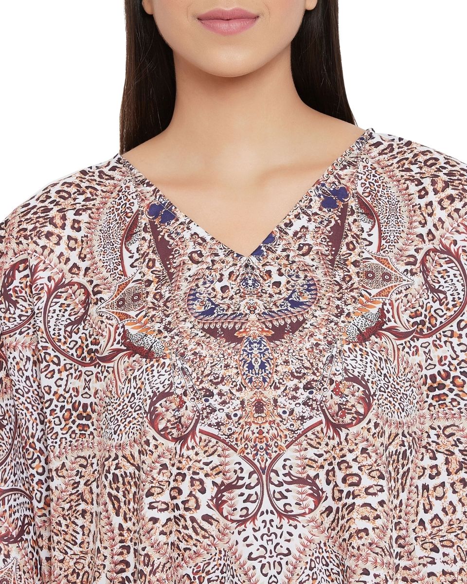 Animal Printed Brown Polyester Tunic Top For plus size Women