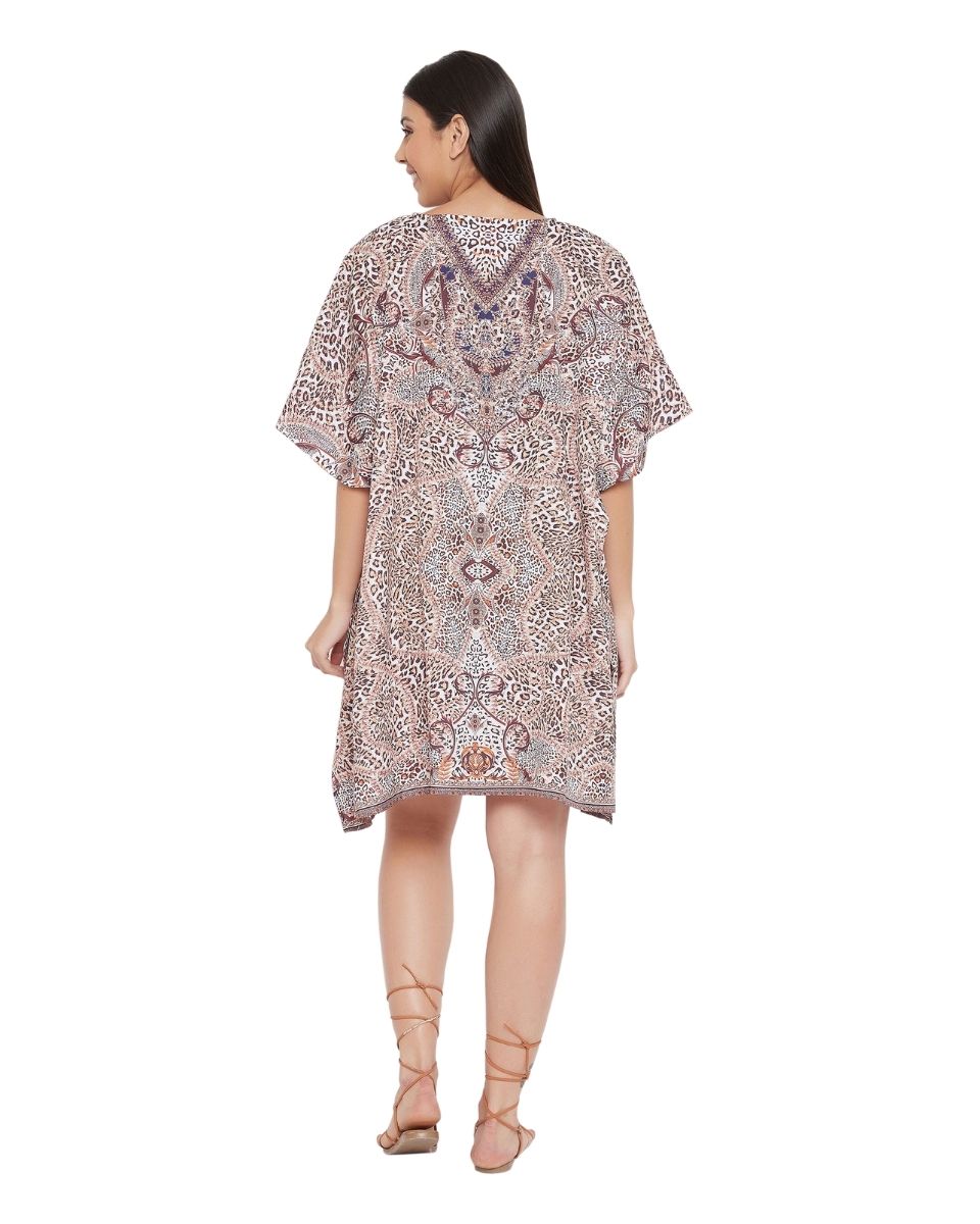 Animal Printed Brown Polyester Tunic Top For plus size Women