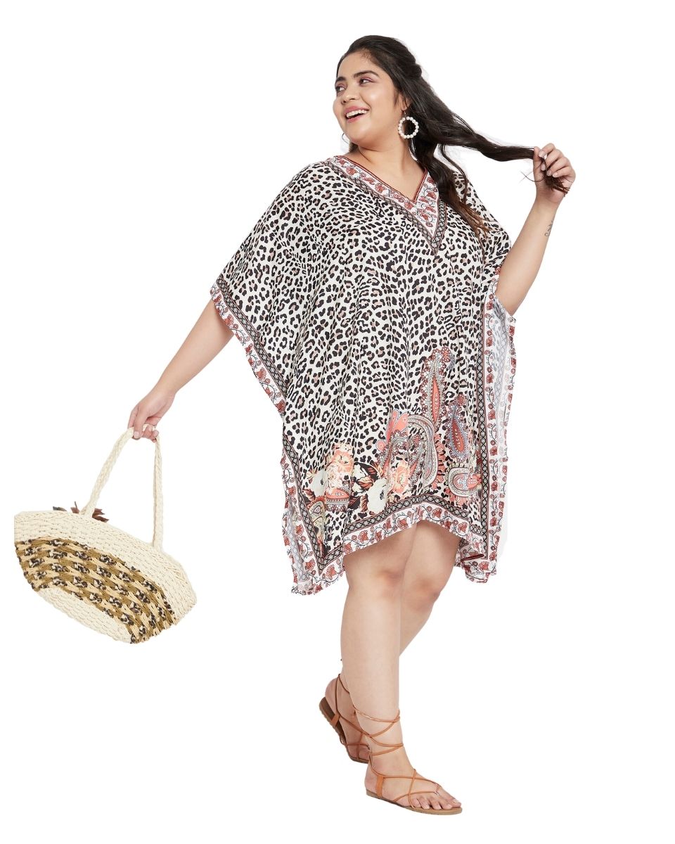 Animal Printed Brown Polyester Tunic Top For Plus Size Women