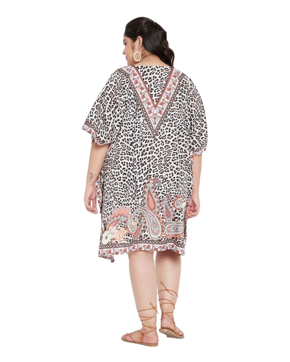 Animal Printed Brown Polyester Tunic Top For Plus Size Women