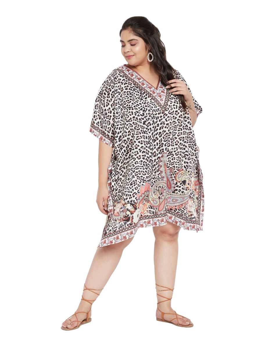 Animal Printed Brown Polyester Tunic Top For Plus Size Women