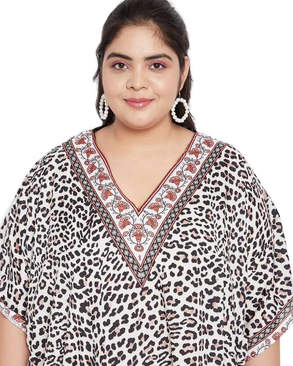 Animal Printed Brown Polyester Tunic Top For Plus Size Women