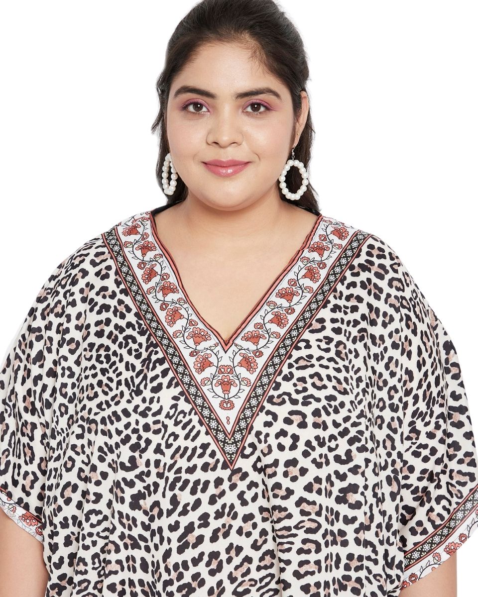 Animal Printed Brown Polyester Tunic Top for Women