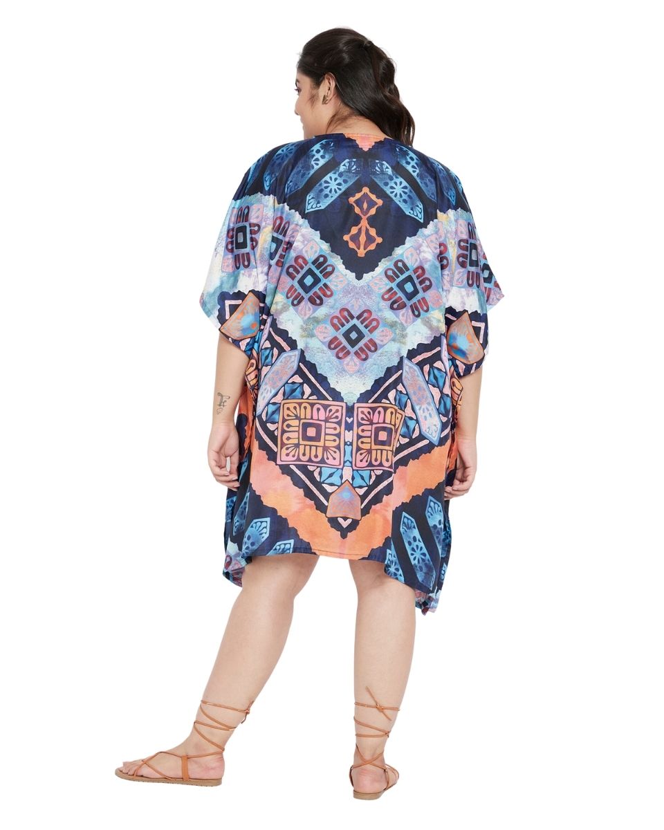 Geometric Printed Multicolor Polyester Plus Size Tunic Top For Women