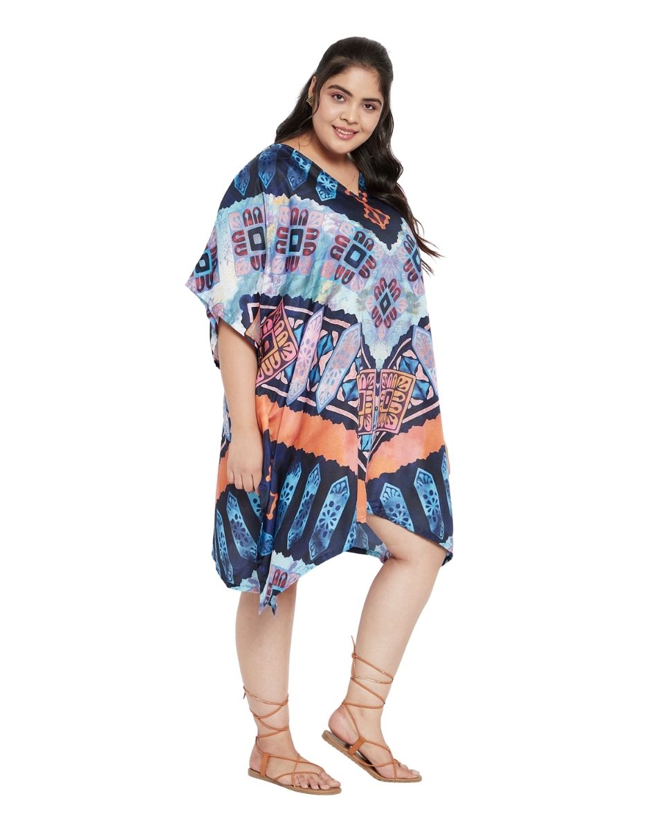Geometric Printed Multicolor Polyester Plus Size Tunic Top For Women