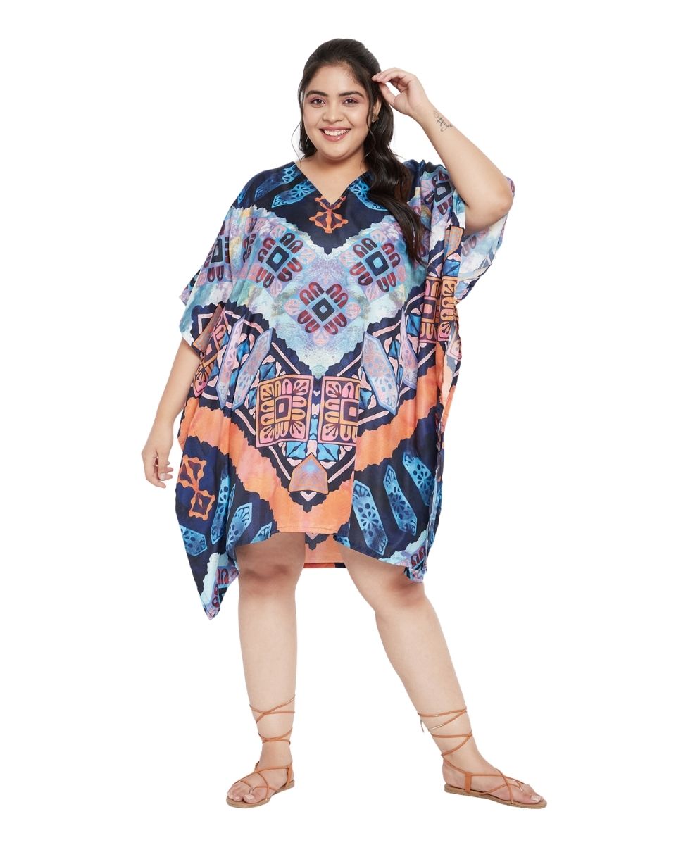 Geometric Printed Multicolor Polyester Plus Size Tunic Top For Women