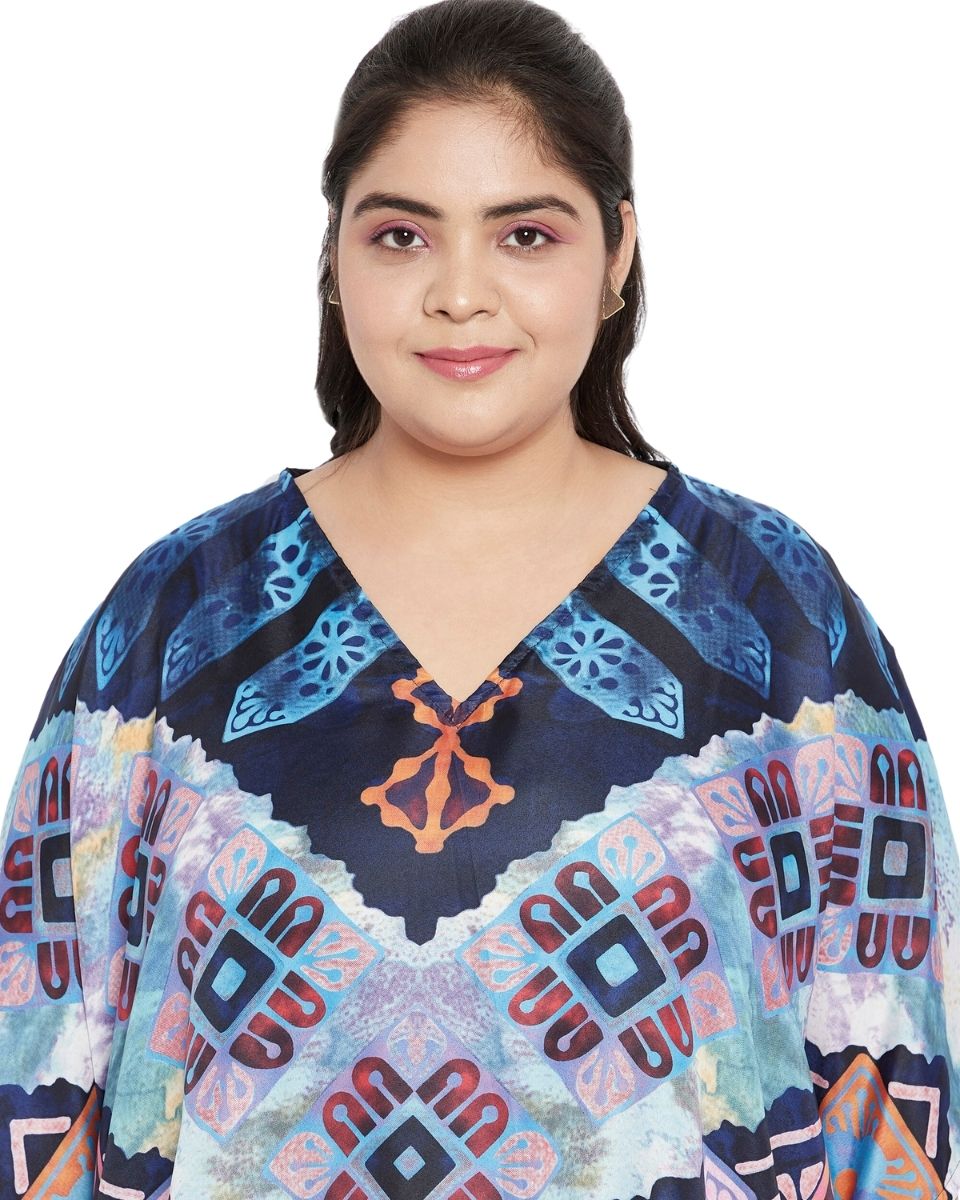 Geometric Printed Multicolor Polyester Plus Size Tunic Top For Women