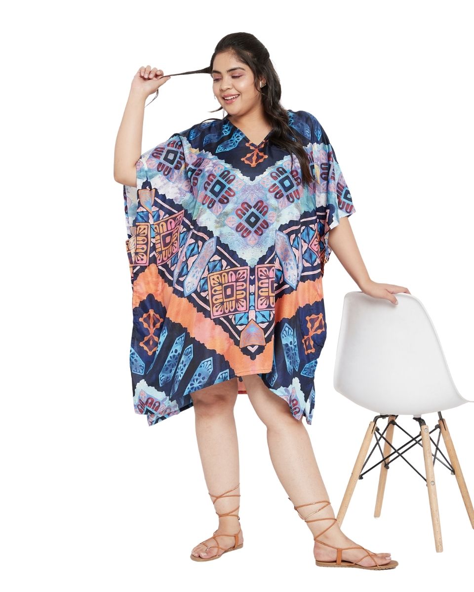 Geometric Printed Multicolor Polyester Plus Size Tunic Top For Women