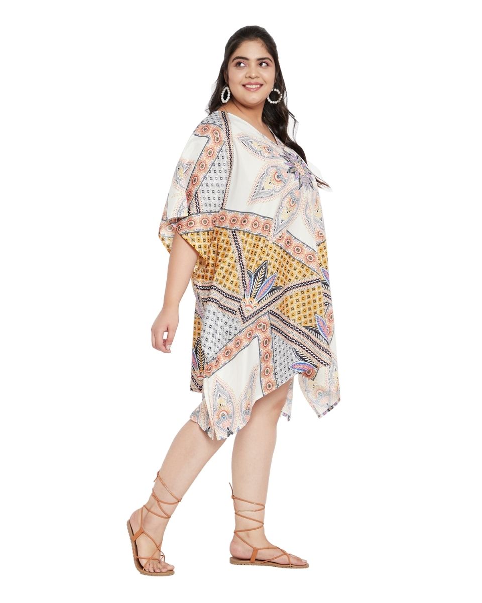 Floral Printed Multicolor Polyester Tunic Top For Plus Size Women