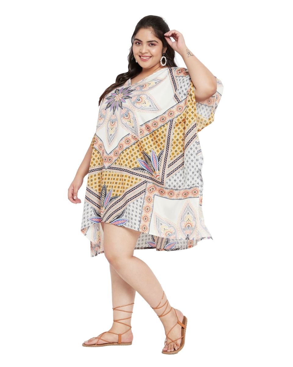 Floral Printed Multicolor Polyester Tunic Top For Plus Size Women