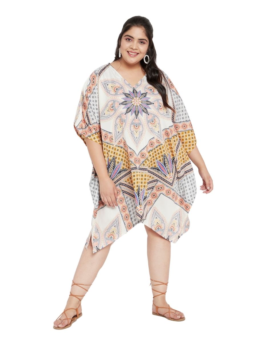 Floral Printed Multicolor Polyester Tunic Top For Plus Size Women