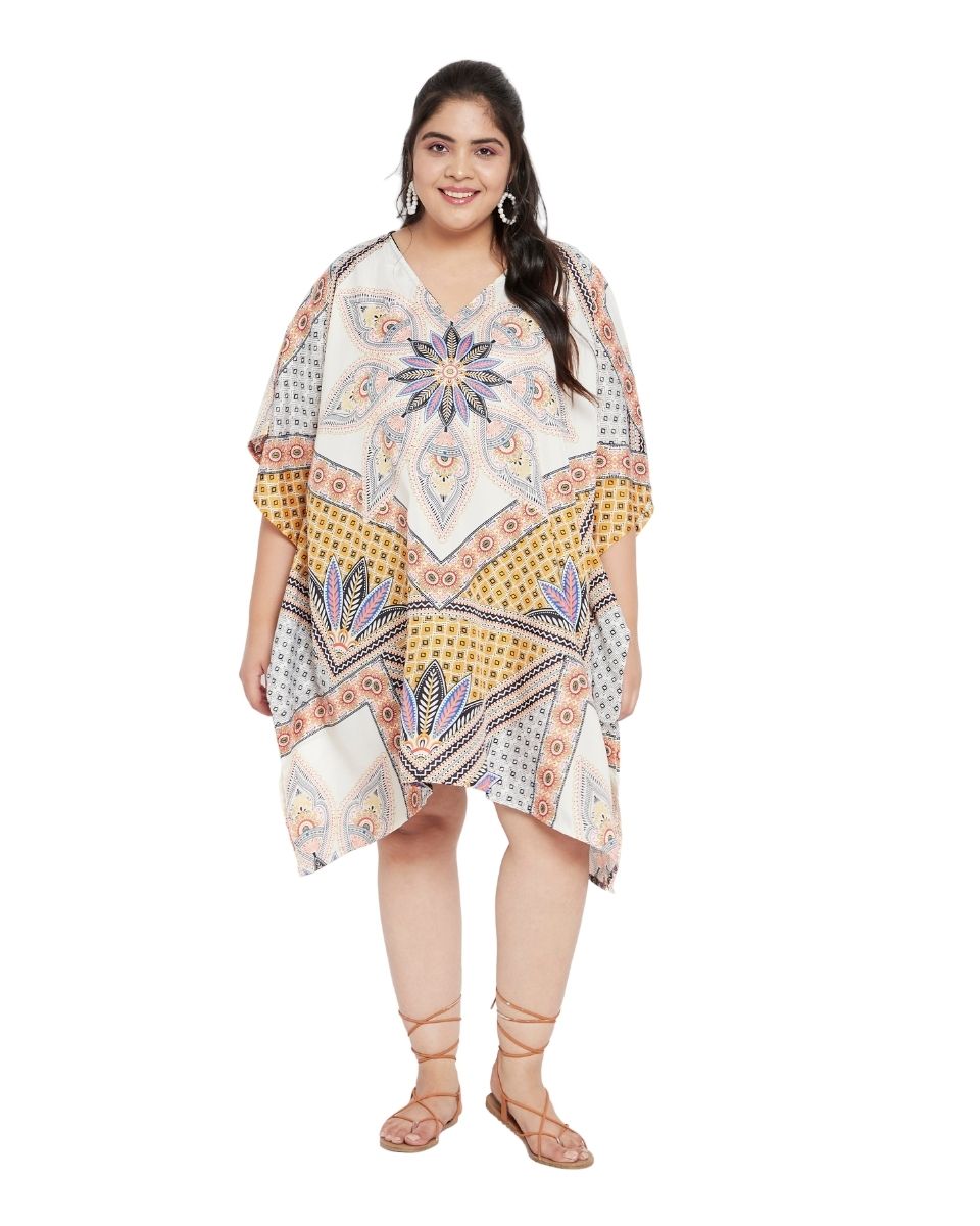 Floral Printed Multicolor Polyester Tunic Top  For Plus Size Women